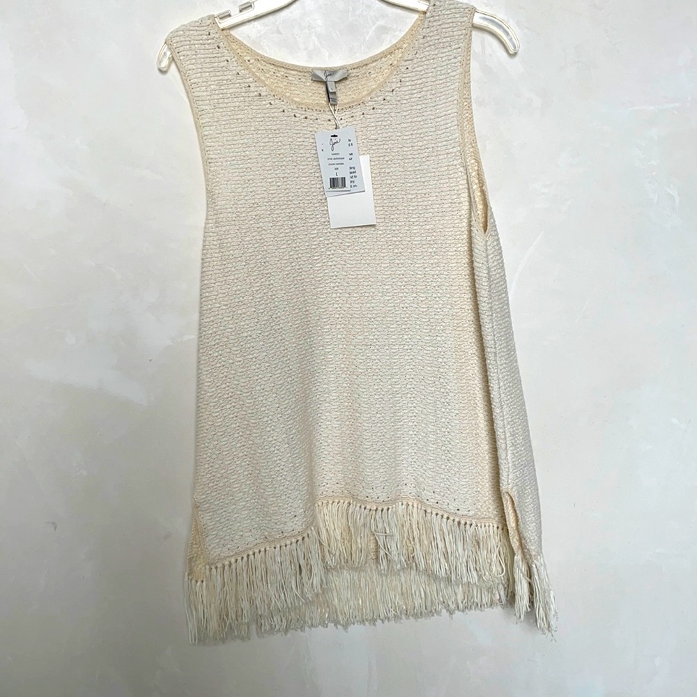 Joie cream knit tunic with fringe